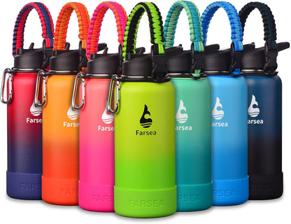 Farsea Insulated Water Bottle With Paracord Handle, Protective Silicone Boot and 2 Lids (Straw Lid & Spout Lid), Stainless Steel Water Bottle Wide Mouth, Double Wall Sweat-Proof BPA-Free, 24 oz