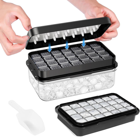 Ice Cube Tray with Lid and Bin, PHINOX 56 pcs Ice Trays for Freezer, Ice Cube Trays for Freezer with 2 trays, Container, Lid & Ice Scoop, BPA Free