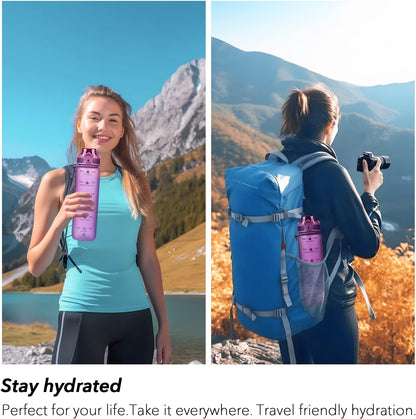 32oz Water Bottle with Time Marker, Motivational Drinking Bottle with Strap, BPA-Free Leak-Proof, Encouraging Water Bottle Time to Drink Water for Gym School Office Travel