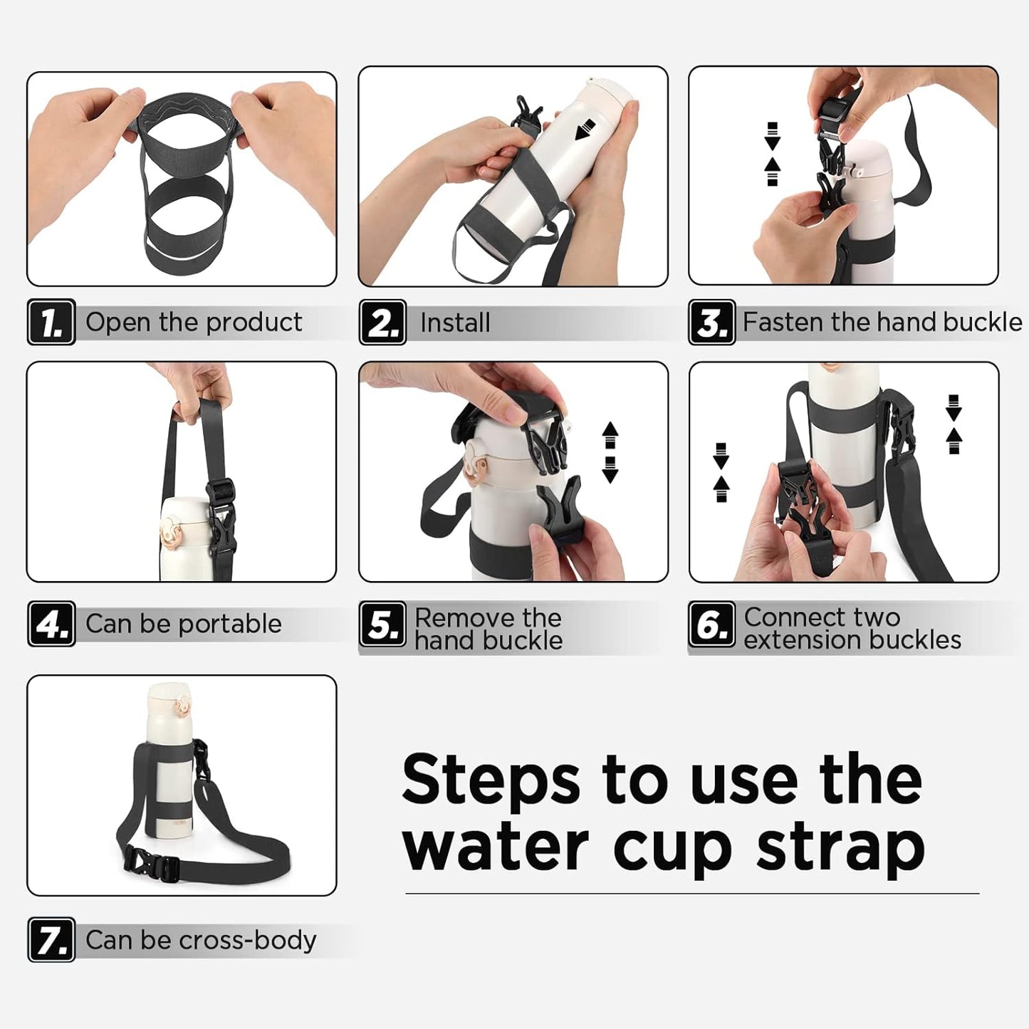 EasyAcc Water Bottle Holder Strap Sling, for Owala FreeSip 24 32 40 oz, Hydro Flask, Cirkul, Yeti, Stanley Flip, Universal Water Bottles, with Carabiner, for Walking Curise Travel (Bottle Excluded)