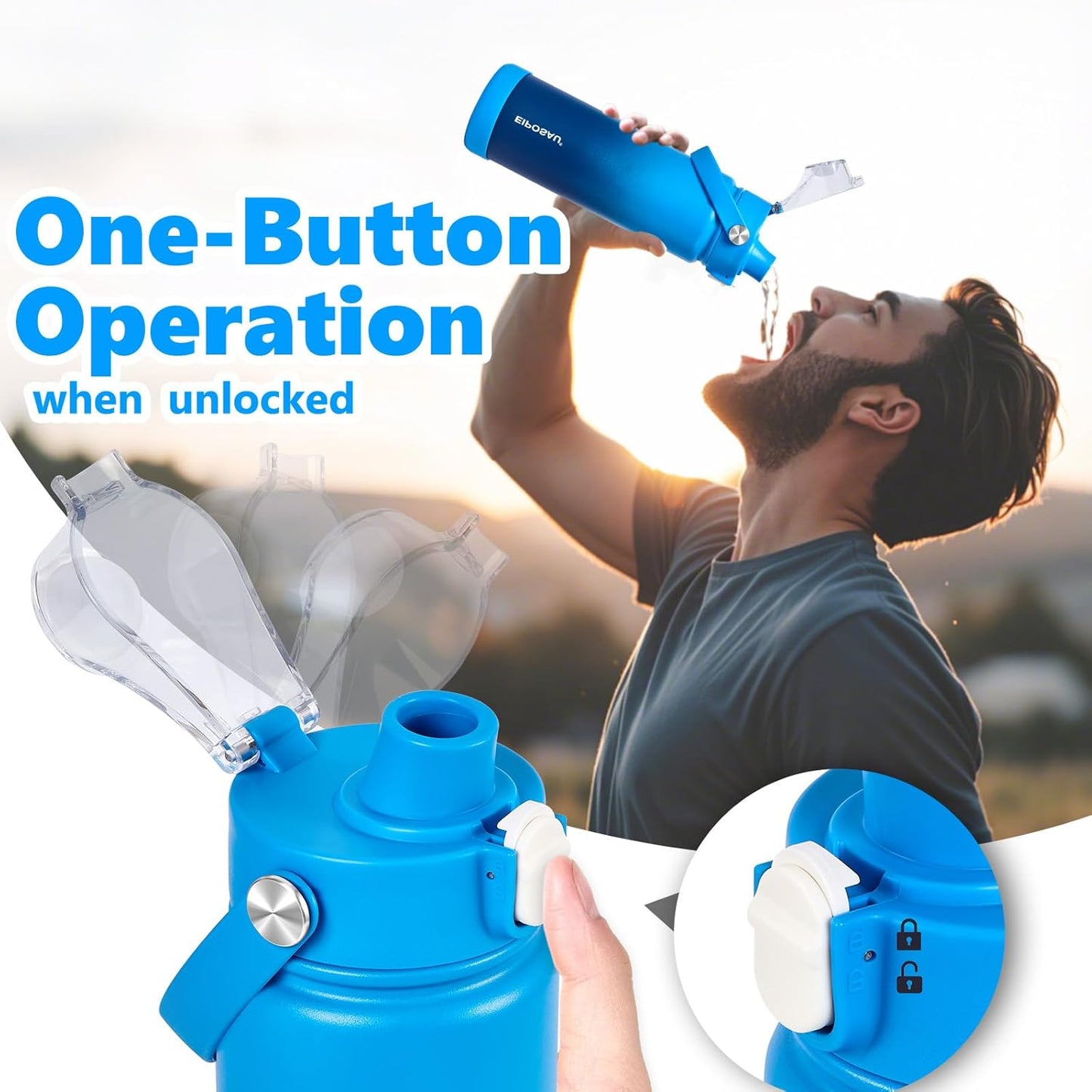 Insulated Water Bottle with Lid & Boot & Stickers, 24 oz Stainless Steel Sweat Free Bottle Keep Cold 24H, BPA-Free Sports Wide Mouth Water Bottle, BlueBlack