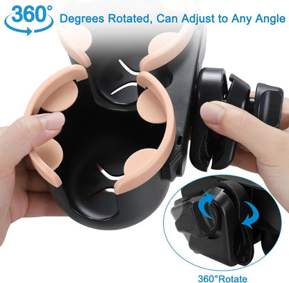 Accmor Stroller Cup Holder with Phone Holder, Bike Cup Holder, Universal Cup Holder for Uppababy Nuna Doona Strollers, 2-in-1 Cup Holder for Walker, Wheelchair, Scooter - Colors B