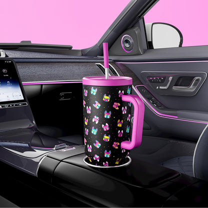 Meoky 40 oz Tumbler with Handle and Straw: Stainless Steel Insulated Tumbler with Lid and Straw - 100% Leak Proof Tumbler for Car Cup Holders - Travelers Commuters Workers, Donut
