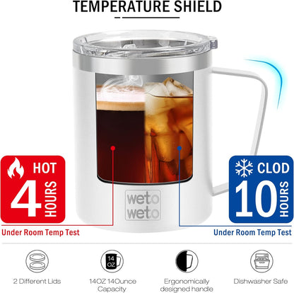 WETOWETO 14 oz Coffee Mug, Vacuum Insulated Camping Mug with Lid, Double Wall Stainless Steel Travel Tumbler Cup, Thermal Coffee Mug, Powder Coated Navy Blue