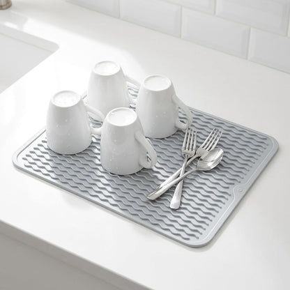 Silicone Drying Mat 16 × 12 – Gray Non-Slip Sink Mat for Kitchen Counter, Heat-Resistant Food-Grade Dish Pad, Easy-Clean Multipurpose Drawer Liner (Gray, 16'' x 12'')