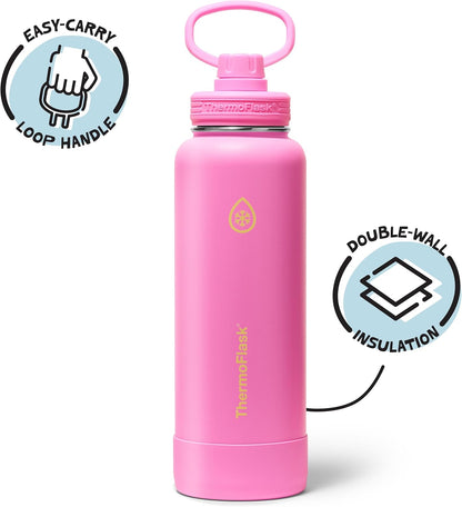 ThermoFlask Insulated Water Bottle with Spout Lid (24 oz, Lemonade Stand) - Leakproof, Stainless Steel Water Bottle for Cold & Hot Drinks, Travel & Daily Hydration