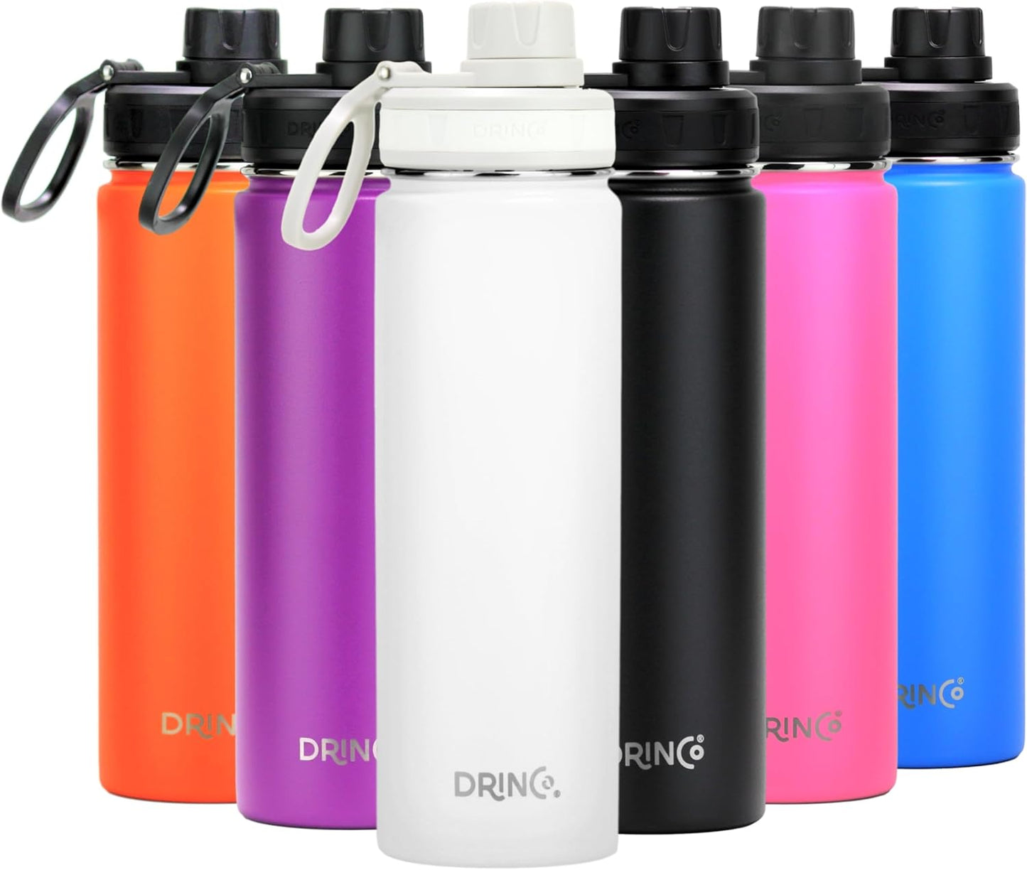 Drinco Stainless Steel Water Bottle Spout Lid Vacuum Insulated Double Wall Water Bottle Wide Mouth (40oz 32oz 22oz 18oz 14oz) Leak Proof Keep Cold Sport Camping Hiking (22 oz, 22oz Black)