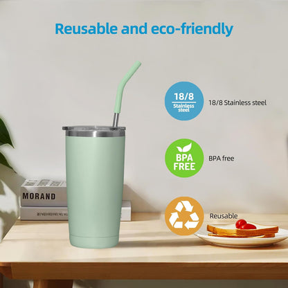 40 oz Stainless Metal Straws for 40 oz Stanley Tumbler, 6Pcs Reusable Straight Long Steel Straws with 12 Silicone Tips and 2 Straw Cleaning Brushes (6Color1, 40oz)
