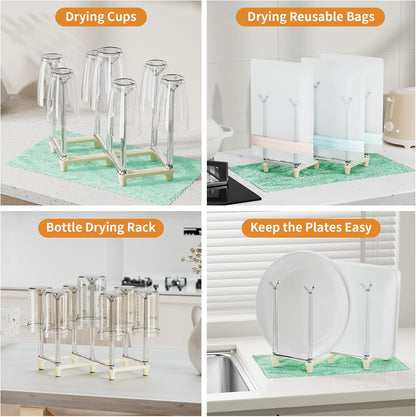 Marbrasse Retractable Cup Drying Rack, Drinking Glass and Sports Bottle Drainer Stand, Plastic Bag Dryer with Non-Slip Bottom for Kitchen Countertop