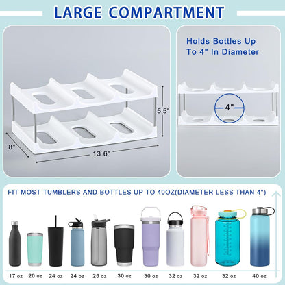 LARGER Compartment - 3 Tier Stackable Water Bottle Organizer Holder - for Stanley 40oz & Others' Large Tumbler - Clear Wine Rack, 12 Cup Bottle Holder for Cabinet Home Countertop Fridge Pantry Shelf