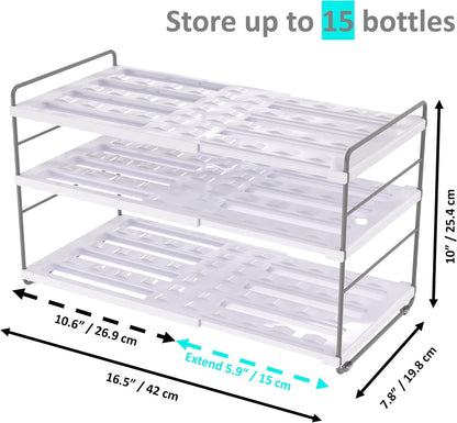 YAN & HIN Expandable Water Bottle Organizer for Cabinet, 3 Tier Tumbler Organizer, Adjustable Bottle Holder, Kitchen Pantry Storage Rack