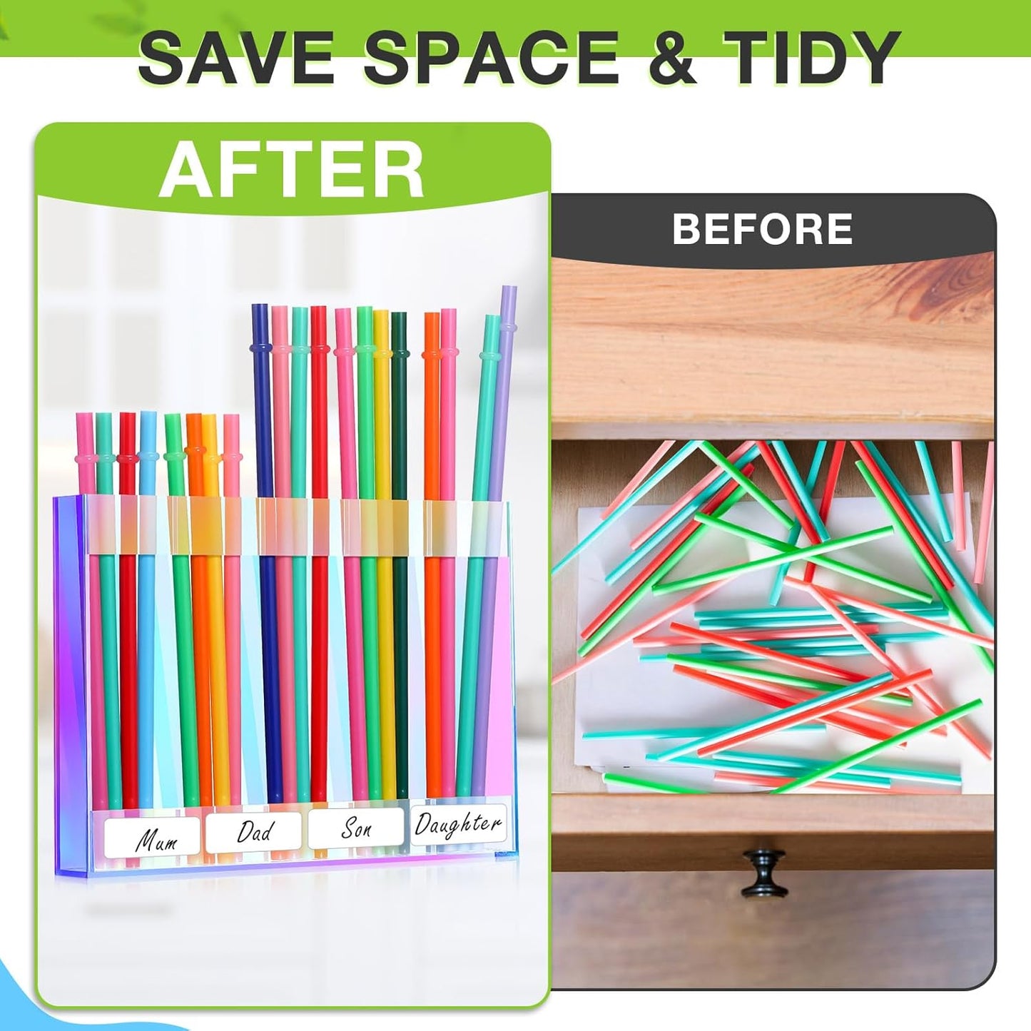 Qinyoung Acrylic Straw Holder for Cabinet Door with Double Sided Adhesive Tape Reusable Straw Organizer Tumbler Storage Kitchen Accessories Container for Counter Cupboard(Classic,Large,Transparent)