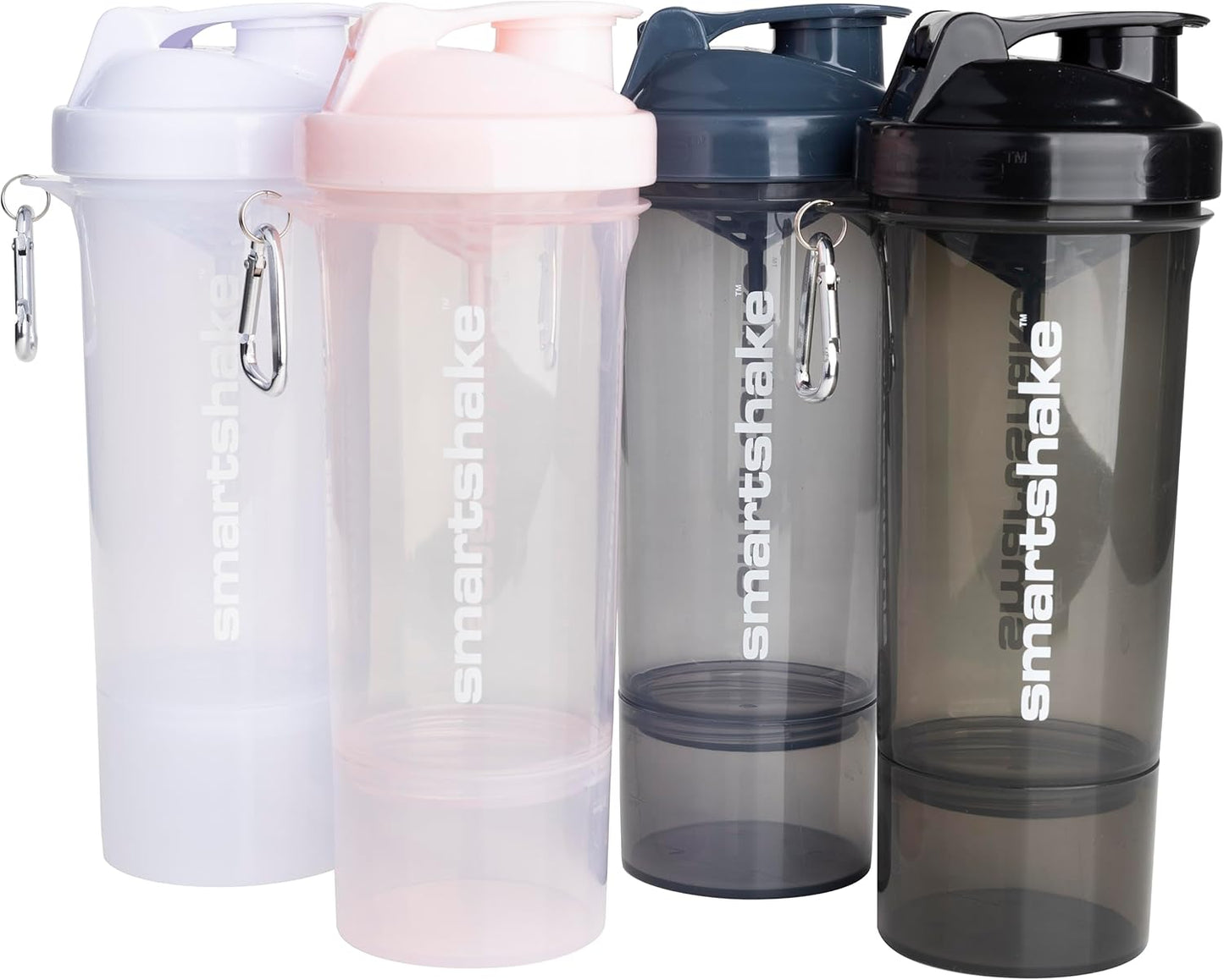 Smartshake Lite 4-Pack Protein Shaker Bottle 400 ml | 13.5 oz - Leakproof Screw-on Lid - BPA Free – Unisex - Mist Grey, Army Green, Black, Navy Blue | 4-Pack