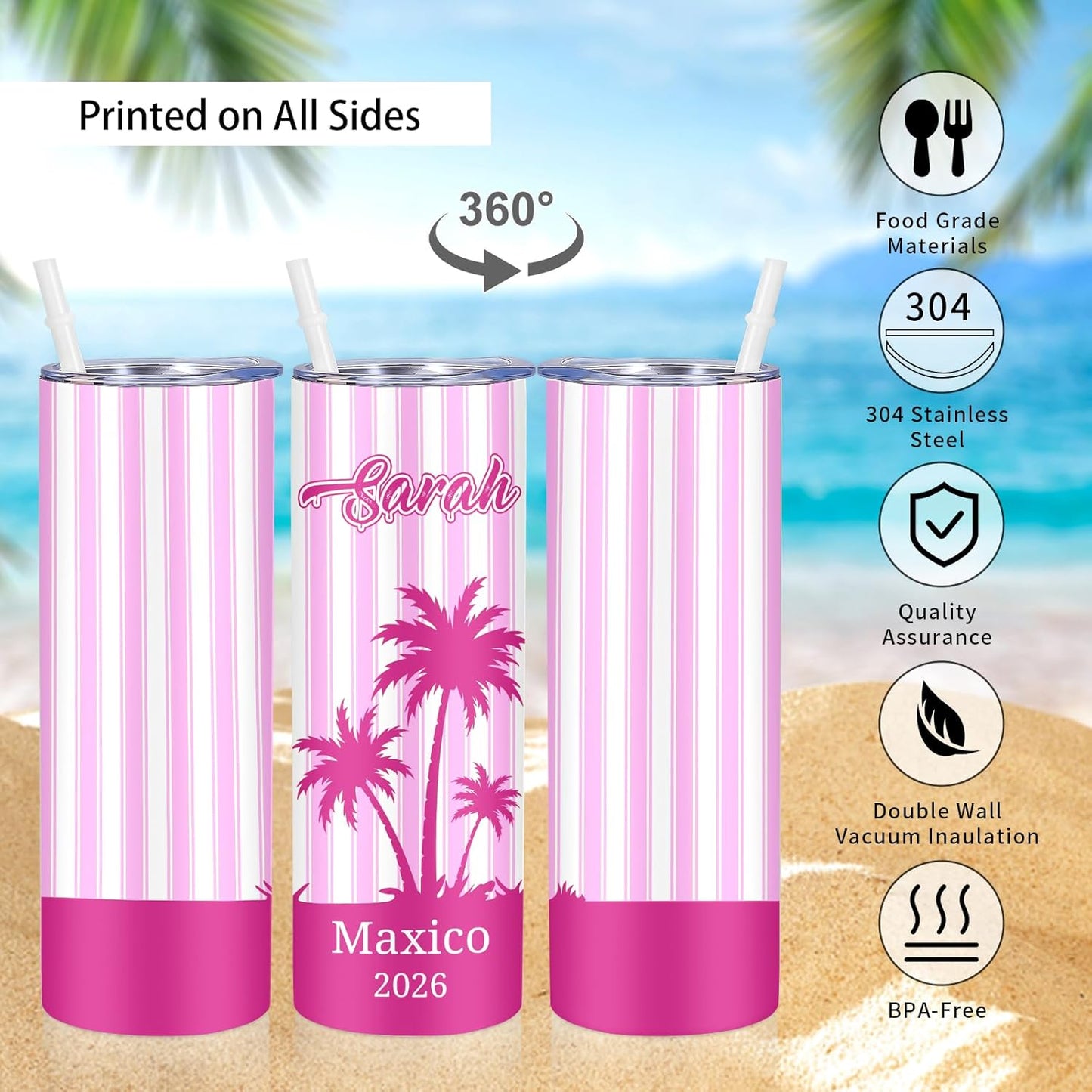 Girl Trip Gifts for Women, Personalized Girls Trip Tumblers with Name Text, Custom Beach Tumbler, Road Trips Vacation Cruise Cup with Lid and Straw, Bachelorette Party Girl Weekend Gift For Friend