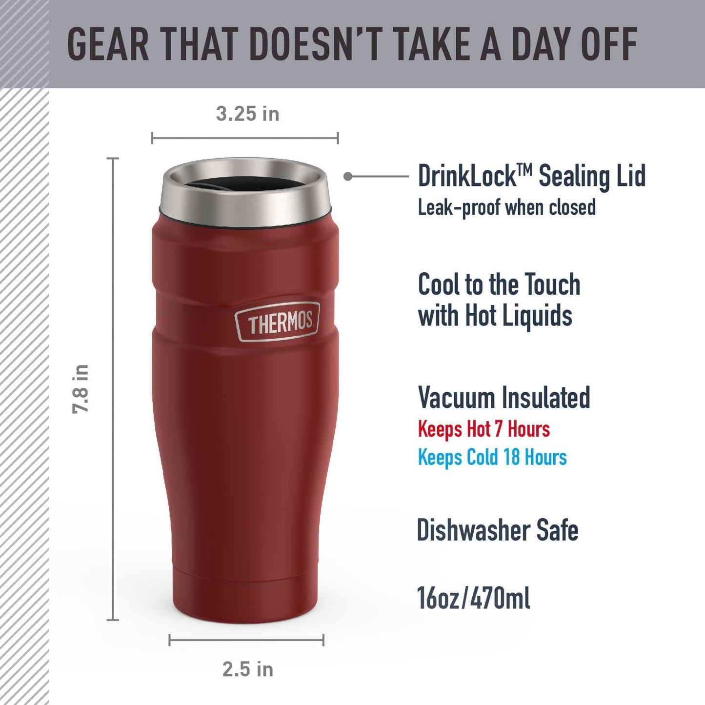 THERMOS Stainless King Vacuum-Insulated Stainless Steel Tumbler - 16oz, Midnight Blue - Insulated Coffee Tumbler for Hot & Cold Drinks - Leak-Proof & Sweat-Proof for Commuting & Traveling