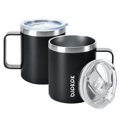 BJPKPK 2 pcs Insulated Coffee Mug, 14oz Insulated Tumbler with Lid, Stainless Steel Coffee Cups with Splash Proof Lid-White