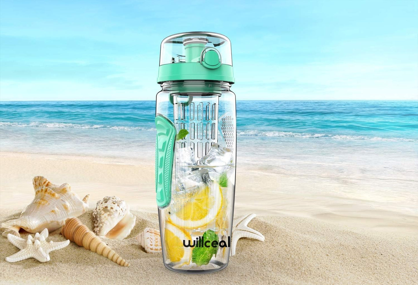 Fruit Infuser Water Bottle 32oz- Durable, Large - BPA Free Tritan, Flip Lid, Leak Proof Design - Sports, Camping