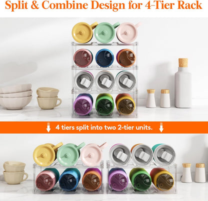 Lifewit Stackable Bottle Storage Organizer, Clear Freestanding Wine Holder for Cabinet, Large Slot Water Bottle Tumbler Cup Organizer for Pantry, Plastic Wine Rack for Fridge Cellar, 3Tier Hold 9