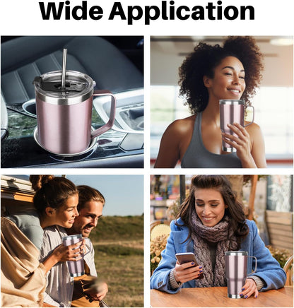 20 oz Tumbler with Handle, Stainless Steel Insulated Tumbler with Lid and Straw, Double Wall Vacuum Coffee Mug Tumbler, Insulated Coffee Thermal Cup for Cold and Hot (Light Purple)
