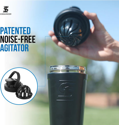 Ice Shaker Insulated Stainless Steel Shaker Bottle | 26oz, Bomber | Cold for 30+ Hours | Insulated Cup with Twist-on Agitator | Odor-Free Bottle for Protein Shakes, Water, Smoothies, Cocktails