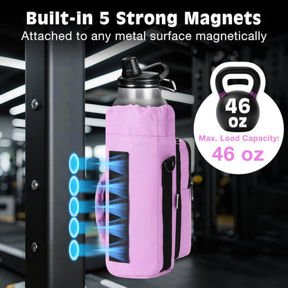 MoKo Magnetic Gym Bag, Magnetic Water Bottle Holder with Clear Phone Pouch, Built-in 4 Magnets Fitness Bag for Men and Women Compatible with Most Water Bottles, Gym Accessories Gifts, Black