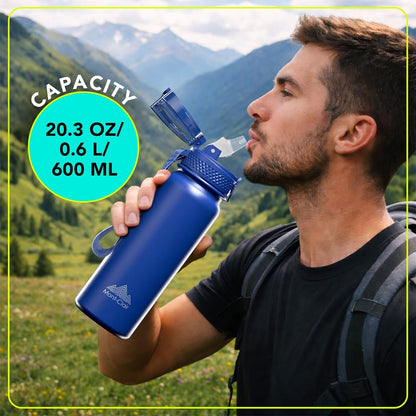 Mont-Clair Sport Water Bottle - 20oz Insulated Water Bottle with Straw - Patented Lid, BPA FREE, For Sports, Gym, Cycling, Bike - Quick Hydration - Black