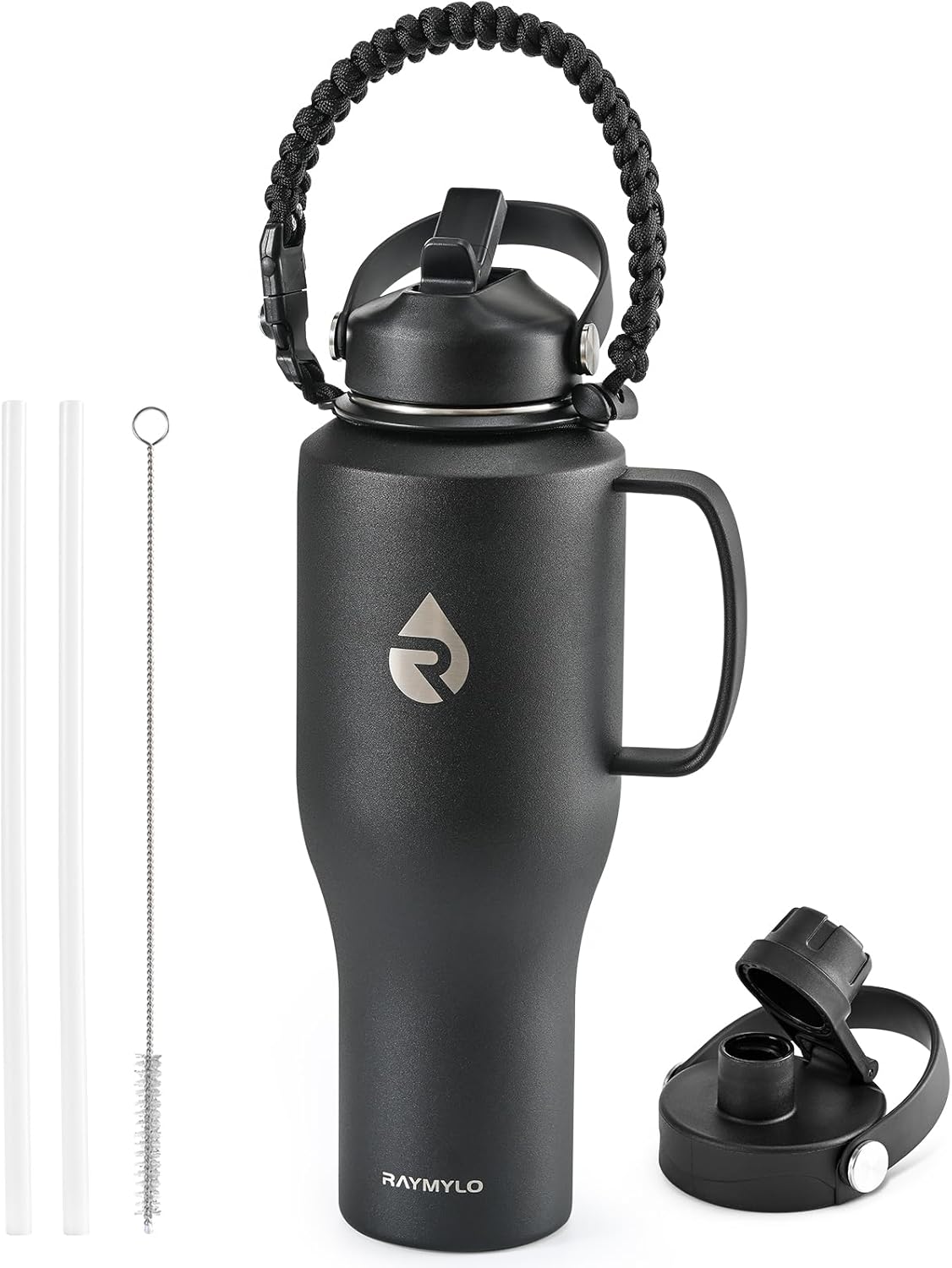 RAYMYLO 40 oz Insulated Water Bottle with Straw fit in Car Cup Holder, Triple Wall Vacuum Stainless Steel(Cold 48 hrs, Hot 24 hrs), Leakproof & Non-BPA, Hydro Travel Flask with Straw and Spout Lid