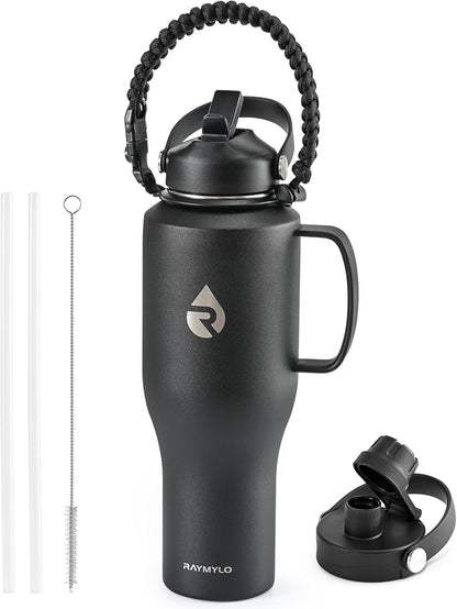 RAYMYLO 40 oz Insulated Water Bottle with Straw fit in Car Cup Holder, Triple Wall Vacuum Stainless Steel(Cold 48 hrs, Hot 24 hrs), Leakproof & Non-BPA, Hydro Travel Flask with Straw and Spout Lid