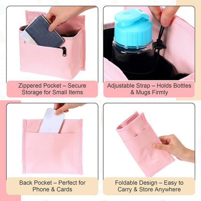 Tallew Luggage Travel Cup Holder Bag for Women, Suitcase Holds 2 Cups Hands-free Drink Organizer Attachment for Luggage, TravelGift for Female Travelers Flight Attendants(Pink)