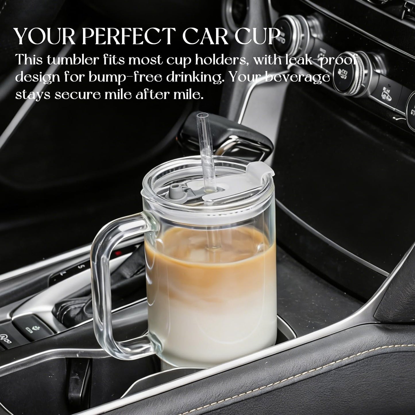 KEMORELA Large 26oz Clear Glass Mug with Handle and Sliding Lid – Aesthetic Ribbed Tumbler for Iced Coffee, Smoothies & Hot Drinks – Reusable Travel Cup with Straw, Dishwasher Safe (Ribbed Tumbler)