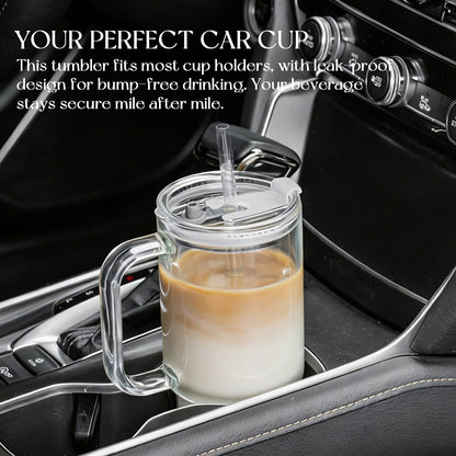 KEMORELA Large 26oz Clear Glass Mug with Handle and Sliding Lid – Aesthetic Ribbed Tumbler for Iced Coffee, Smoothies & Hot Drinks – Reusable Travel Cup with Straw, Dishwasher Safe (Ribbed Tumbler)