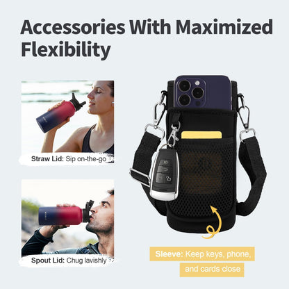 WixByti 40 oz Insulated Water Bottle with Straw (Cold for 36 Hrs), Stainless Steel Triple Wall Vacuum Sports Water Jug, Leakproof Hydro Cup Flask with Paracord Handle & Straw Spout Lids & DIY Stickers