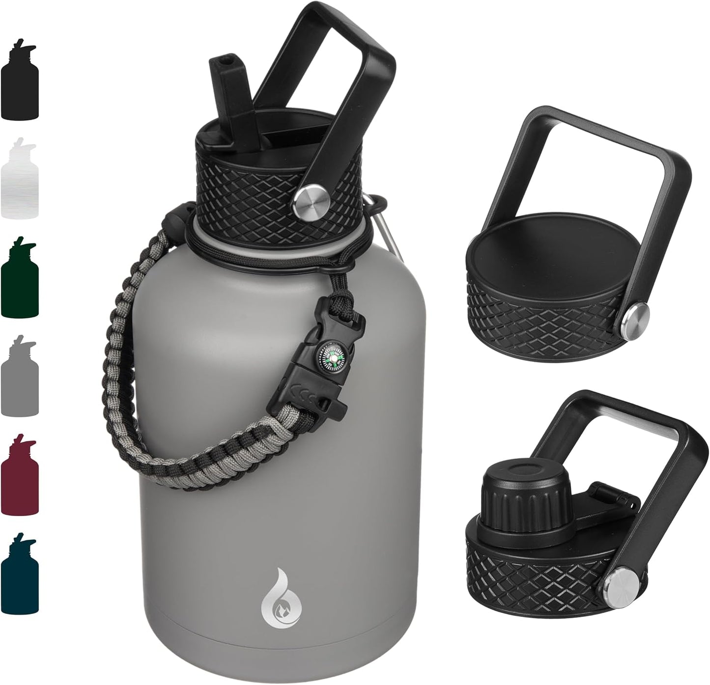 BJPKPK Insulated Water Bottles with Straw Lid, 40oz Stainless Steel Water Bottles with 3 Lids, BPA Free Leakproof Thermo, Tumblers, Cups for Sports, Gym- Midnight - Colors A