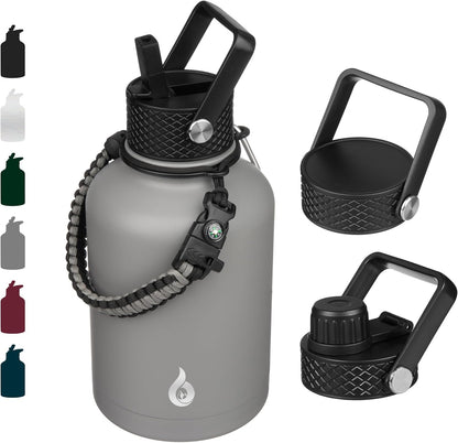 BJPKPK Insulated Water Bottles with Straw Lid, 40oz Stainless Steel Water Bottles with 3 Lids, BPA Free Leakproof Thermo, Tumblers, Cups for Sports, Gym- Midnight - Colors A