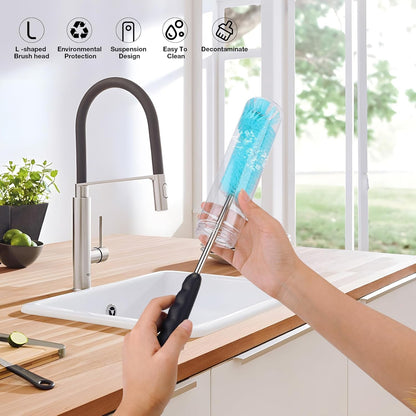 5 Pack Bottle Cleaning Brush Set, Stainless Steel Scrub Cleaner Brush with 14'' Long Handle and 3 Straw Brushes, Flexible for Cleaning Sport Water Bottles, Straws, Coffee Mug, Cups, Baby Bottle