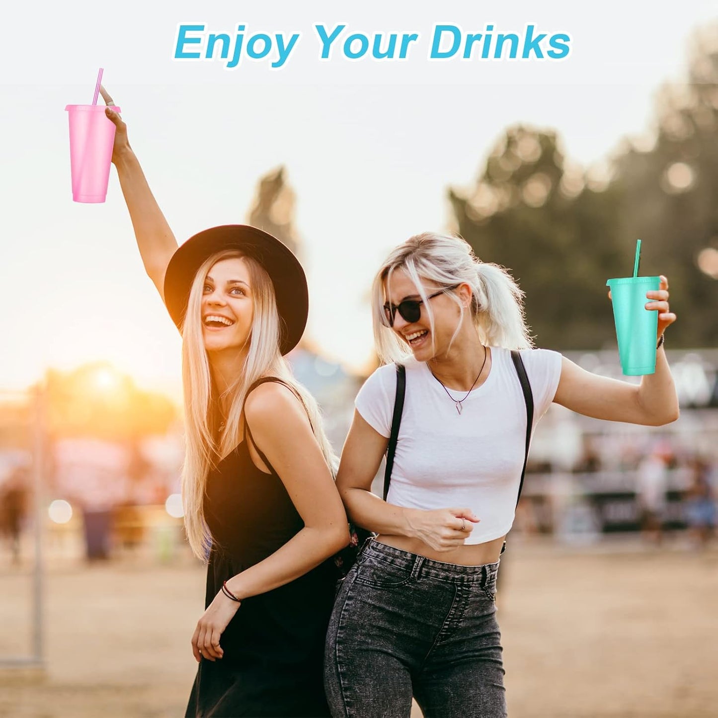 24 Pack Plastic Tumblers with Lids and Straw, Reusable Cups with Lids and Straws Colorful Cups for Cold Drink Iced Coffee, Plastic Tumbler Bulk for Party Birthday Gifts (24 oz, Stylish Colors)
