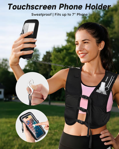 MOKURA Running Vest for Women Men, Lightweight Hydration Vest with 500ML Soft Flask & Phone Holder, Reflective Running Backpack, Adjustable Run Pack Water Bottle, Runner Marathon Essentials