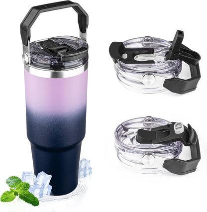 30oz Tumbler with Handle and Flip Straw Lid Double Wall Insulated Travel Coffee Mug Stainless Steel Vacuum Insulated Coffee Tumbler Cup for Hot and Cold Beverages,Leak-proof&BPA-free (30oz,Black)