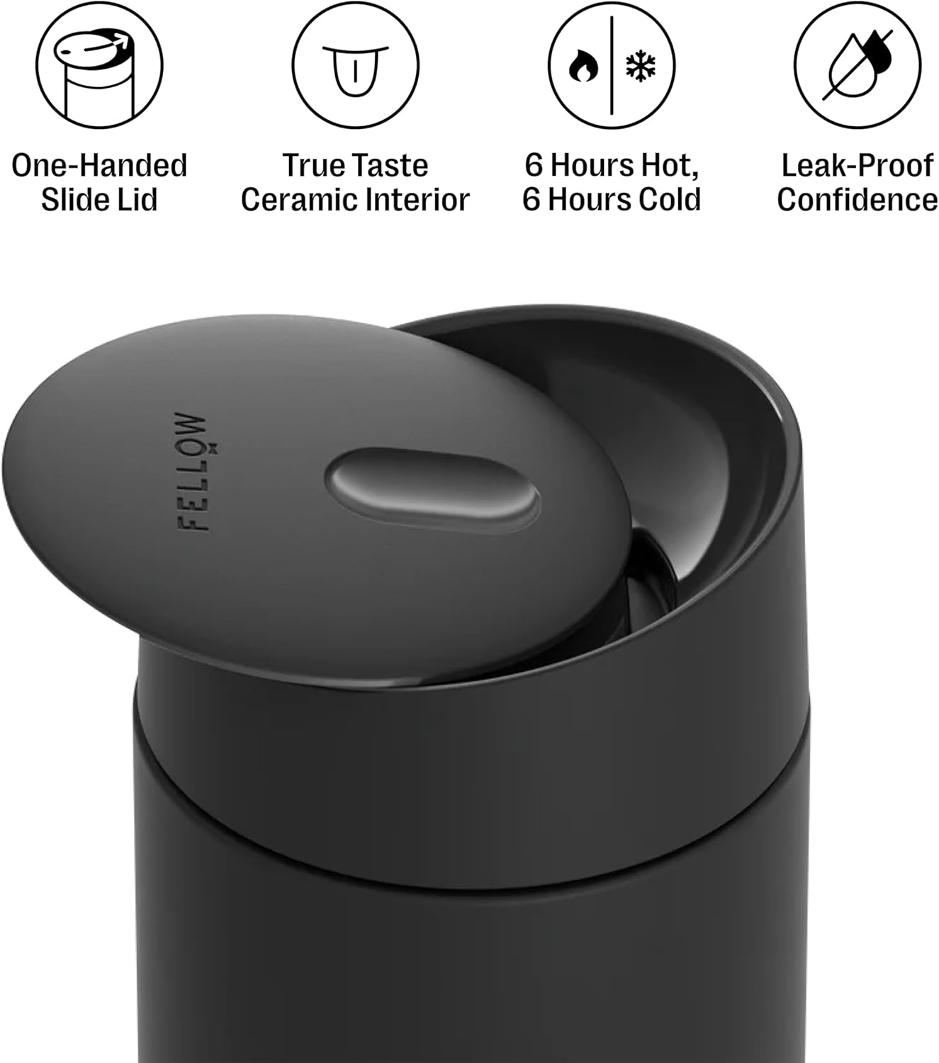 Fellow 16 oz Carter Slide Ceramic Lined Coffee Travel Mug – One-Handed Slide Lid, Vacuum Insulated Stainless Steel, Leak-Proof, Hot 6 Hours Cold 6 Hours, BPA-Free, Dishwasher Safe, Hazy Blue
