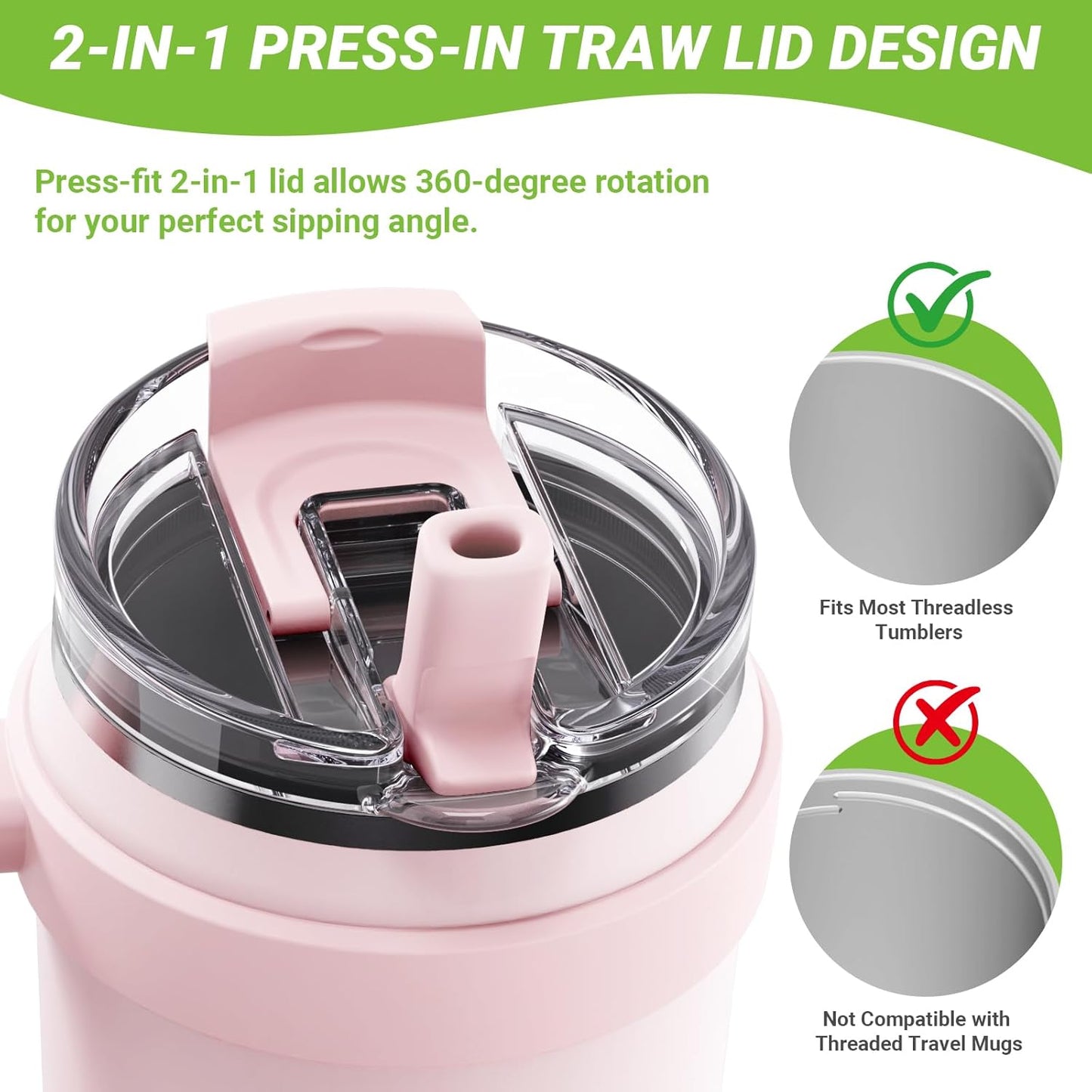 Zenbo 2-in-1 Replacement Lid – Press-In Leakproof Flip Straw & Sip Top, Compatible for Yeti 30oz/35oz/42oz Tumbler Lids, Fit for Hydraflow/Hydrapeak 40oz and REDUCE 40oz/50oz Tumblers