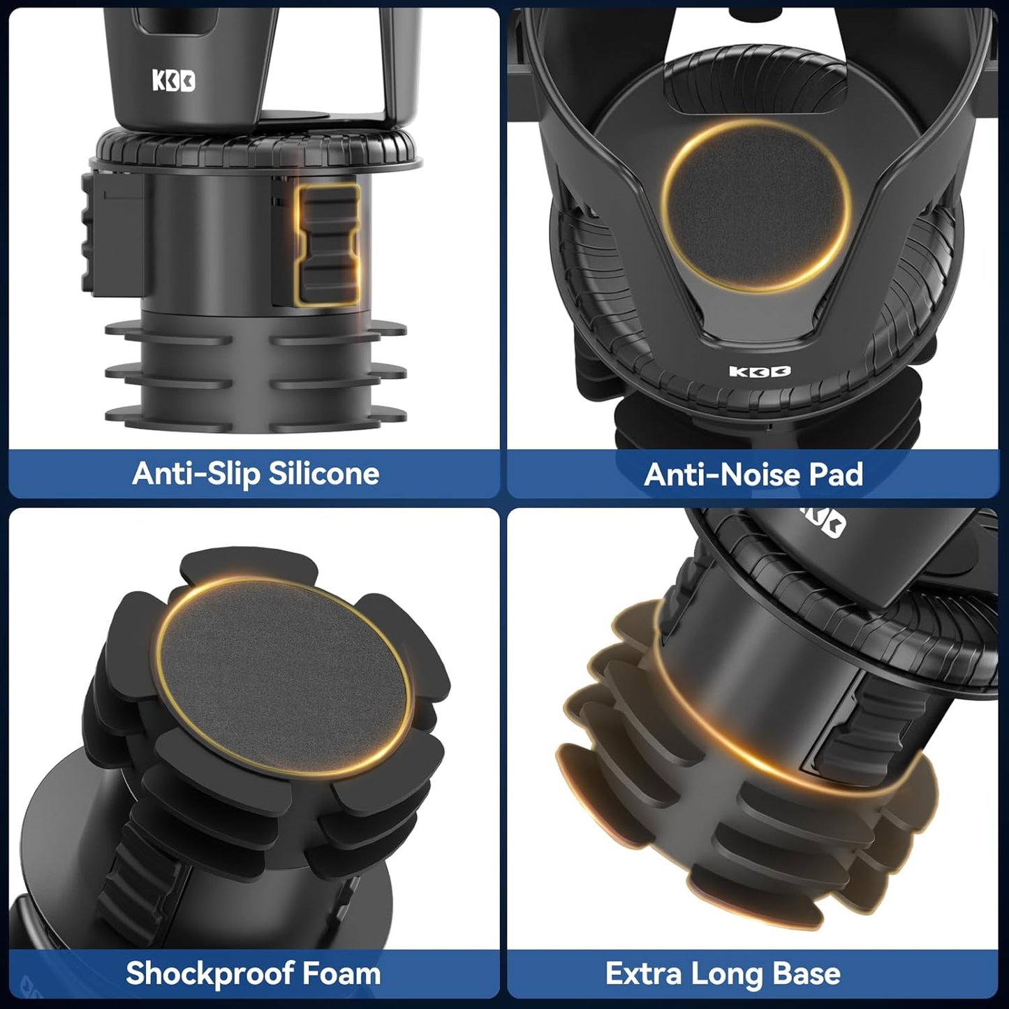 KDD Car Cup Holder Expander - 3 in 1 Cup Holder Adapter with Adjustable Base - Detachable Phone Holder & 360° Rotation Food Tray for Car - Compatible with Vehicles, Car, Road Trip Essentials