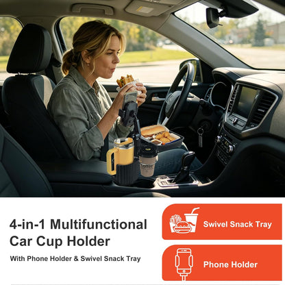 Car Large Cup Holder Expander, 5-in-1 Cupholder Extender with Phone Holder & Swivel and Detachable Snack Food Tray Table for Eating, Travel Essentials for Road Trips for Driver. Model C
