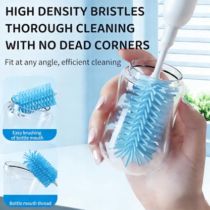 Rechargeable Electric Bottle Brush with Stand - 360° Spin Silicone Cleaner for Baby Bottles, Breast Pumps & Small Household Containers (Sea Blue)