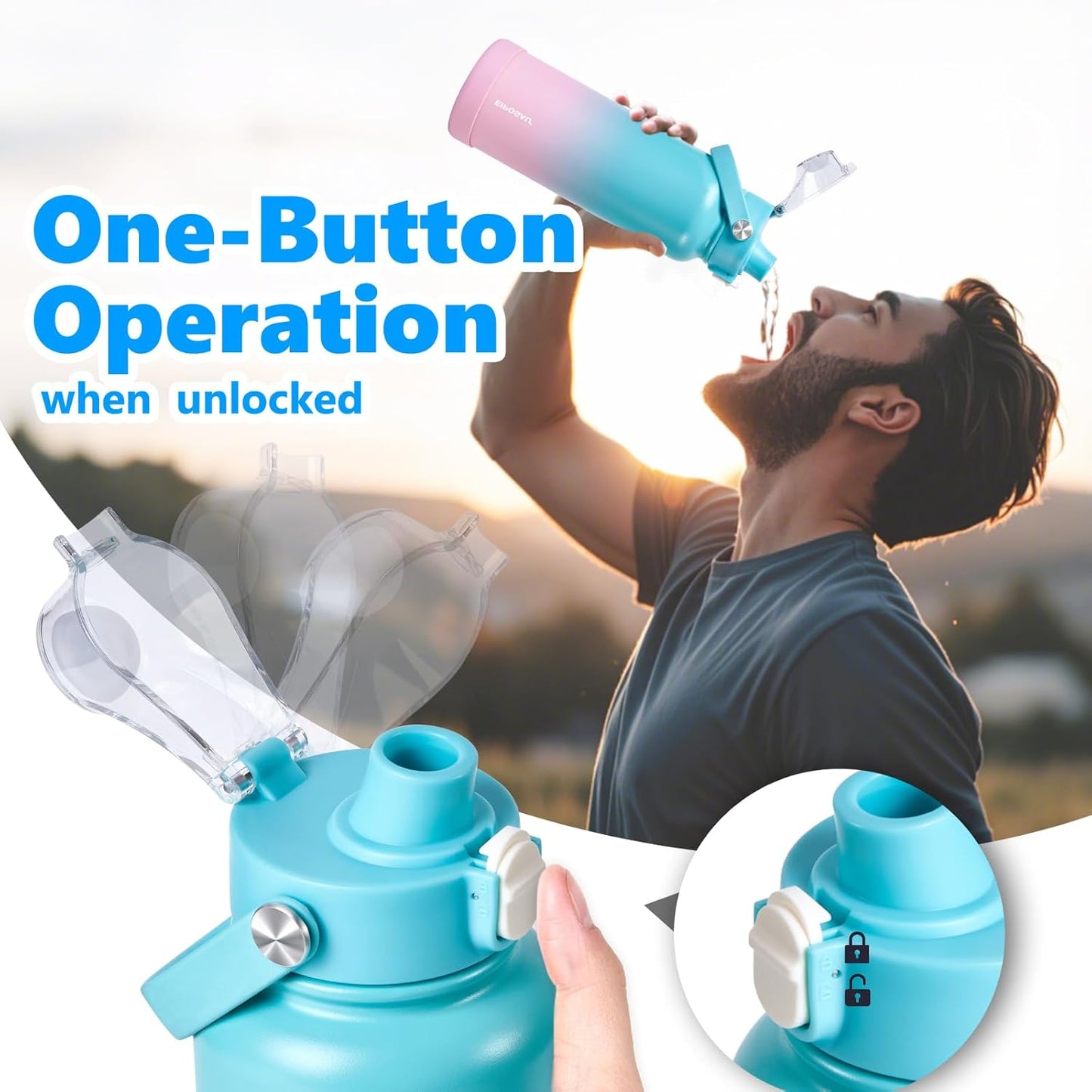 Insulated Water Bottle with Lid & Boot & Stickers, 24 oz Stainless Steel Sweat Free Bottle Keep Cold 24H, BPA-Free Sports Wide Mouth Water Bottle, BlueBlack