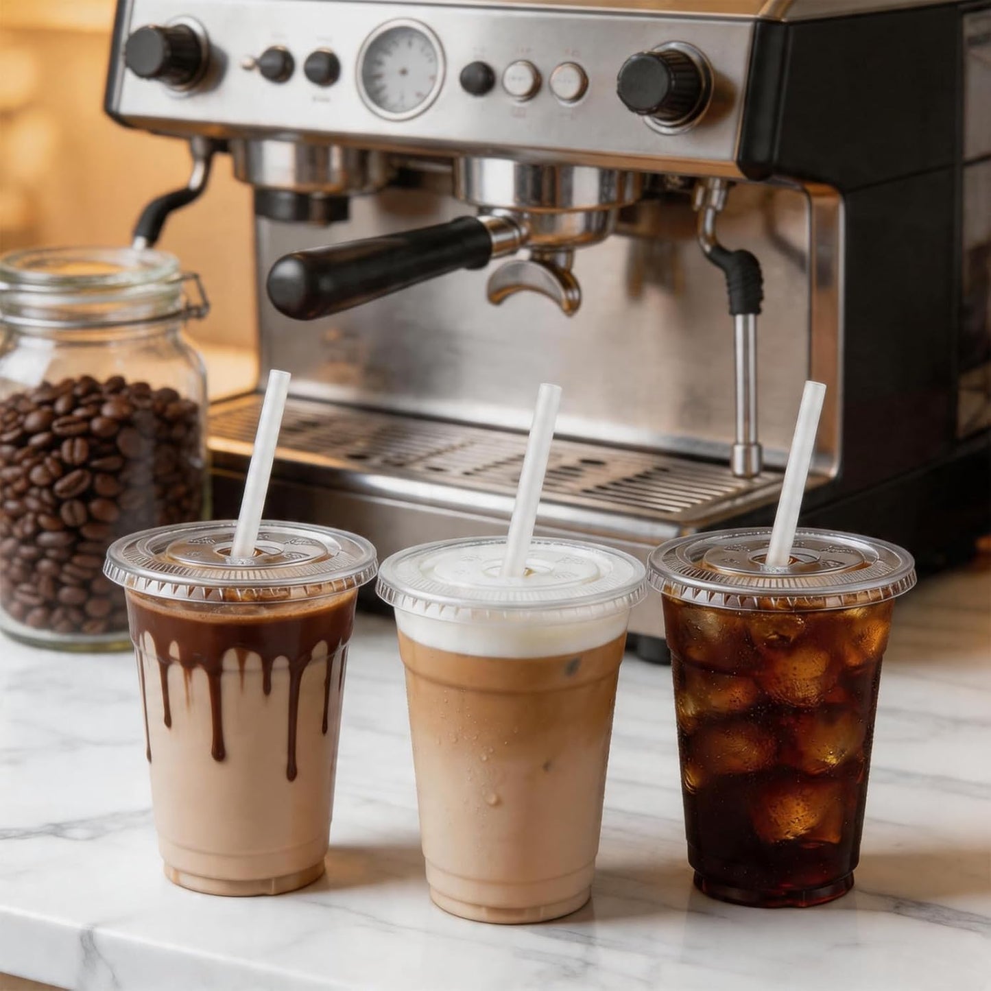 100 Pack 16 oz Plastic Cups with Lids and Straws, Clear Disposable Plastic Cups, Heavy Duty Iced Coffee Cups with Leak-Resistant Lids, Cold Drink Cups for Juice, Coffee and Milk Tea & Party To Go