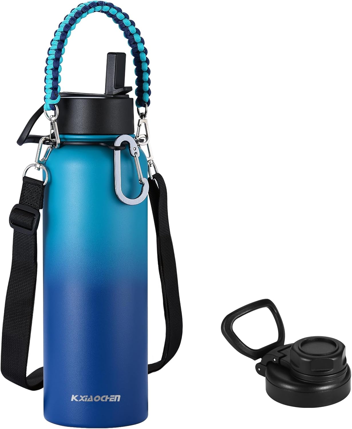 KXIAOCHEN Insulated Water Bottle With Strap, Cold For 48 Hrs Leak Proof, Triple Wall Stainless Steel Sports Water Bottle With Straw And Spout Lid For Gym Hiking Travel