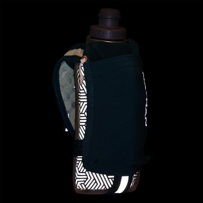 Nathan SpeedDraw 2 Insulated Handheld Running Water Bottle Flask 18oz – Double-Wall Insulation, Ergonomic Grip, Blast Valve Cap, Phone & Key Storage Pockets, Reflective Design