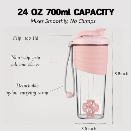 Shaker Bottle for Protein Mixes，24 oz，Protein Shaker Bottles with Whisk Ball, Mixer Bottle, Protein Bottle,Portable Pre Workout Whey Protein Drink Shaker Cup，Pink