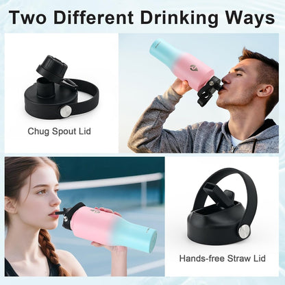 RAYMYLO 40 oz Insulated Water Bottle with Straw fit in Car Cup Holder, Triple Wall Vacuum Stainless Steel(Cold 48 hrs, Hot 24 hrs), Leakproof & Non-BPA, Hydro Travel Flask with Straw and Spout Lid