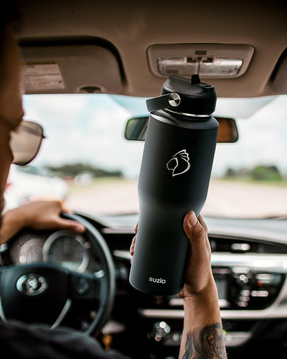 BUZIO 40oz Insulated Water Bottle Fits in Any Car Cup Holders, 40oz Vacuum Insulated Tumbler with Lids and Straw for Water, Travel Mug Cupholder Friendly, Leakproof Keep Cold & Hot, Indigo Crush